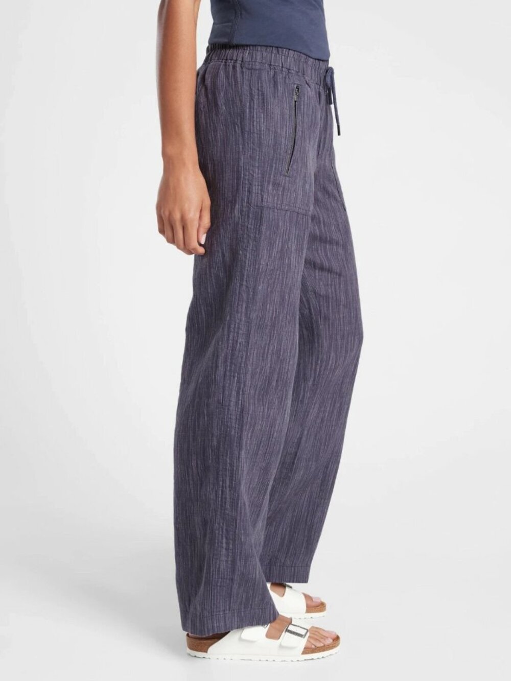 Athleta Cabo Linen Textured Wide Leg Pant Sz 6 Rain Dance Jacquard Weave 657680 - Picture 13 of 13